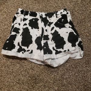 Cow print denim shorts
